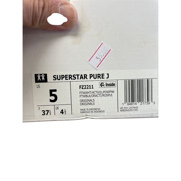 Adidas Superstar Pure J womans white leather sneakers size 5 SKU 8481 - Picture 3 of 16